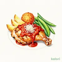 Grilled Chicken with Tomato Sauce and Crab Cream Croquette