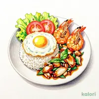 タイ風ガパオライス+海老フライ