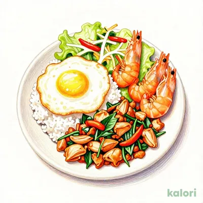 タイ風ガパオライス+海老フライ+選べるアペタイザーセット(ドリンクバーつき)