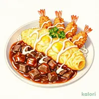 ビーフシチューオムライス+海老フライ