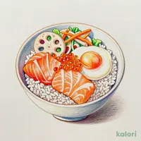 Fatty Salmon and Salmon Roe Rice Bowl (with Miso Soup and Side Dish)