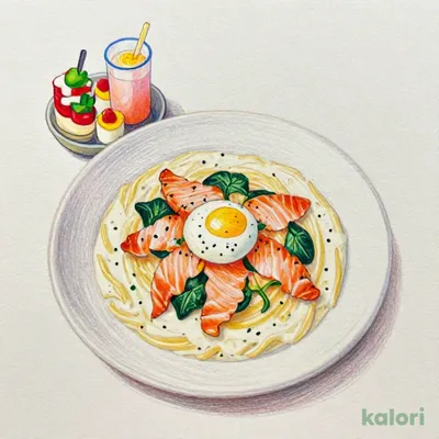 サーモンとほうれん草のチャウボナーラパスタ+選べるアペタイザーセット(ドリンクバーつき)