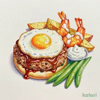 デミたまハンバーグ&海老フライ