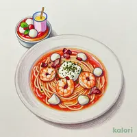 ハーブシュリンプのトマトスープパスタ　マルゲリータ+選べるアペタイザーセット(ドリンクバーつき)