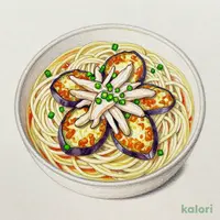 揚げなすと蒸し鶏の和風オニオンスープパスタ
