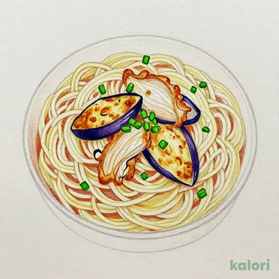 揚げなすと蒸し鶏の和風オニオンスープパスタ+選べるアペタイザーセット(ドリンクバーつき)