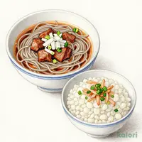 牛肉と焼き葱のみぞれつけそばと釜揚げしらす丼