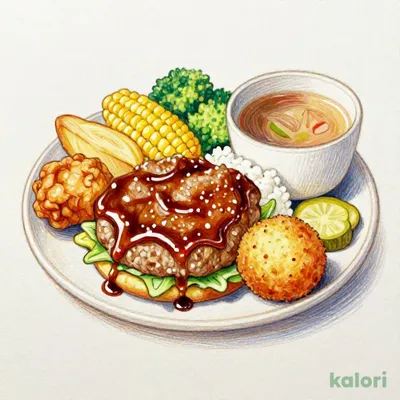 Teriyaki Hamburg Steak and Fried Chicken/Croquette Set Meal