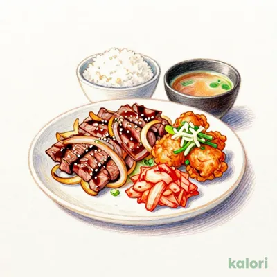肉増し！牛焼肉とおろし唐揚げ定食