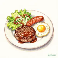 ソーセージエッグハンバーグプレート