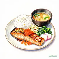 明太子と焼き鮭朝食（食卓のやまや明太子使用）