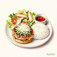 （土）おろしポン酢ハンバーグ＆蒸し鶏サラダ