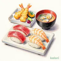 あさり味噌汁と寿司 天ぷら定食