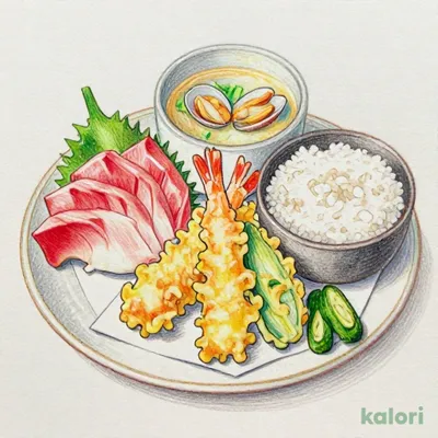 お造り2種と天ぷら盛合せ定食
