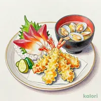 お造り2種と天ぷら盛合せ定食（あさりの味噌汁付）