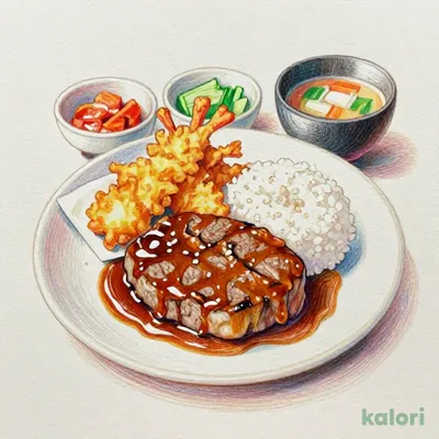 煮込みハンバーグと天ぷら定食