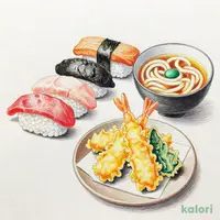 にぎり寿司5貫とミニうどん・天ぷら4種