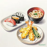にぎり寿司5貫とミニうどん天ぷら4種