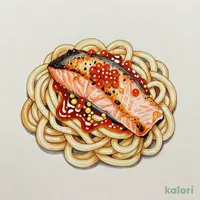 サーモンといくらの炙り明太子うどん