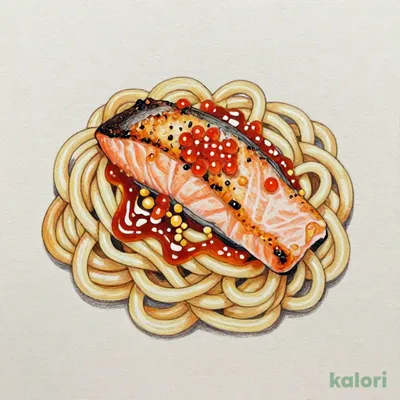 サーモンといくらの炙り明太子うどん