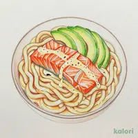 サーモンとアボカドのクリームうどん