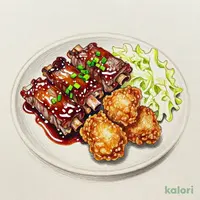 鉄板 牛カルビ焼肉＆唐揚げ