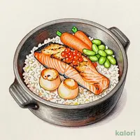 ホタテと鮭いくら釜飯