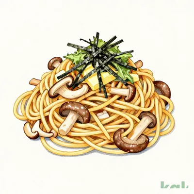 Large Mushroom Butter Soy Sauce Pasta with Shiso Flavor