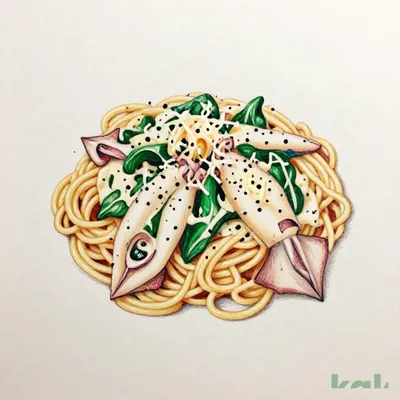 Large Squid and Spinach with Cream Sauce