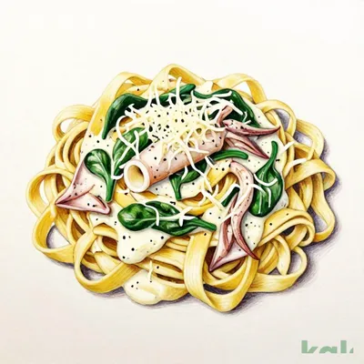 22 (Fettuccine) Large Squid and Spinach with Cream Sauce