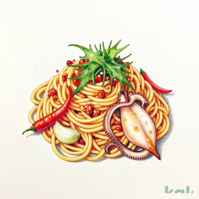 Popping Cod Roe Squid and Octopus Peperoncino