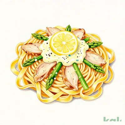 34 (Fettuccine) [Large] Steamed Chicken and Green Asparagus with Lemon Cream Sauce