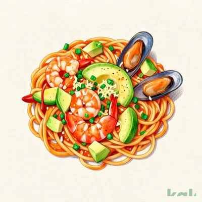 57 (Fettuccine) Large Shrimp and Avocado Pasta with Lobster Sauce