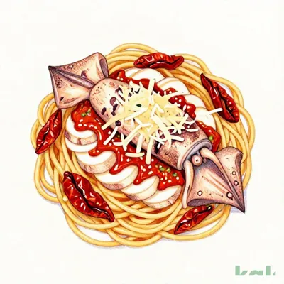 Large Squid and Semi-Dried Tomato Ink Tomato Sauce