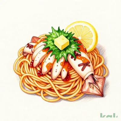 Shinanocho Store Limited 64 Large Squid and 'Popping Cod Roe' Butter Pasta