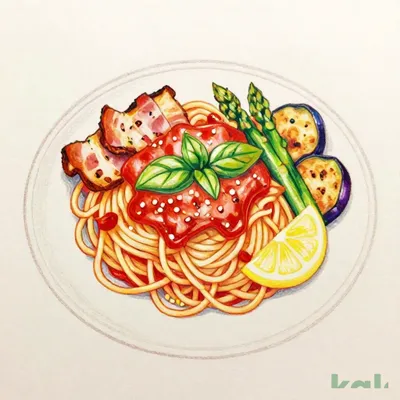 Grilled Bacon and Asparagus Dashi Tomato Sauce