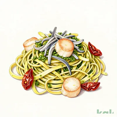 83 (Fettuccine) Large Seafood Genovese with Small Clams and Boiled Shirasu