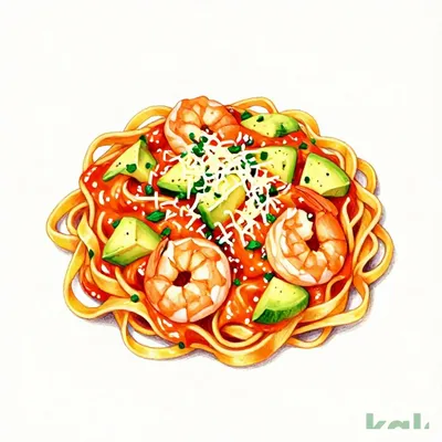 86 (Fettuccine) Plump Shrimp and Avocado Tomato Cream