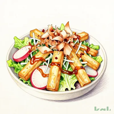 Set Salad with Daikon and Fried Tofu (Japanese Onion Dressing)