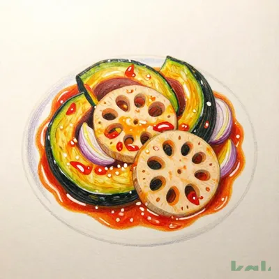 Appetizer Buffet - Pumpkin and Lotus Root Marinated in Tomato Sauce