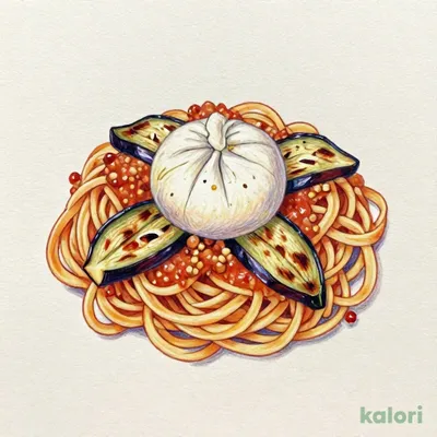 Fettuccine with Burrata Cheese and Roasted Eggplant Meat Sauce