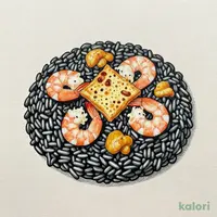 秋期間限定【お取り分けサイズ】小海老とチーズクロカンのイカスミリゾット　うにソースを添えて
