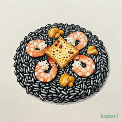 Squid Ink Risotto with Shrimp and Cheese Croquant, Sea Urchin Sauce (Sharing Size)