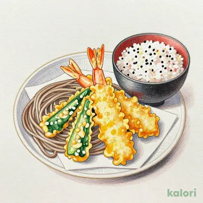 海老と季節野菜の天そばと季節の炊き込みご飯