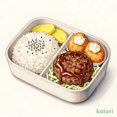 直火焼ハンバーグカキフライ弁当