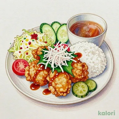 Karaage (Fried Chicken) with Grated Daikon and Ponzu Sauce Set Meal