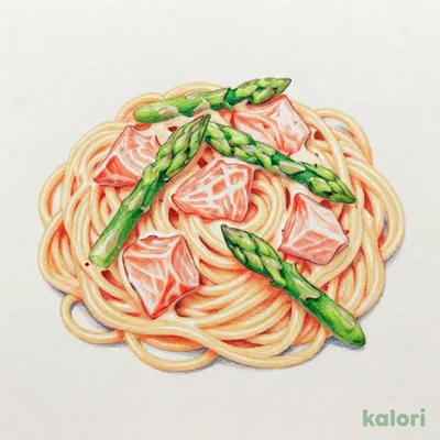 サーモンとアスパラの味噌トマトクリーム