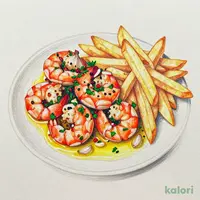 Spicy Garlic Shrimp and French Fries