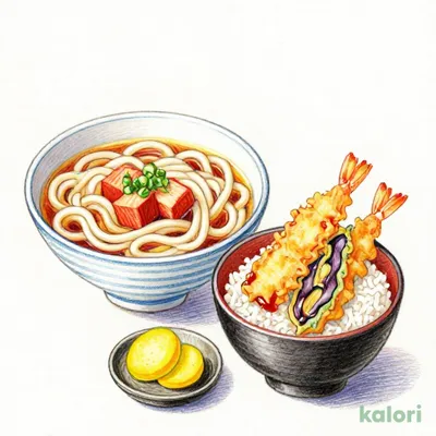 ぶっかけうどん（並盛）・海老天丼