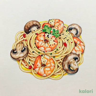 海老ときのこのペペロンチーノ